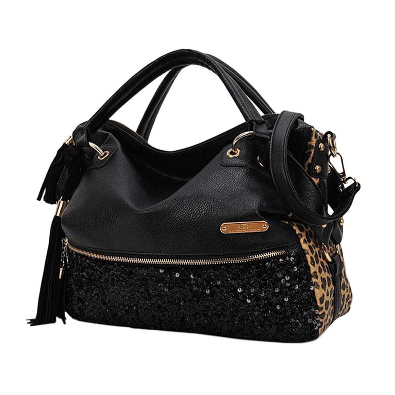 ChikencallÂ® Leopard Print Handbag Hobo Style Purse PU Leather Shoulder Bag for Women With Tassel Sequins - Image 1